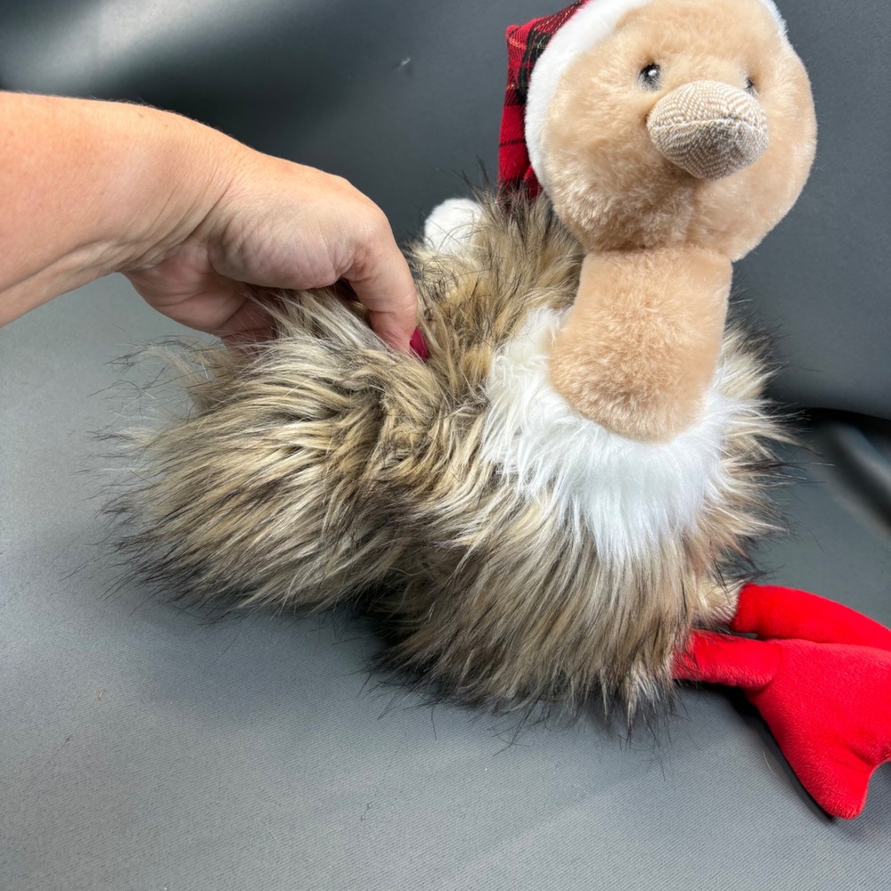 Pier 1 Imports Plush Ostrich Holiday Decor Tan Red Santa Hat Christmas 12" - Picture 13 of 16